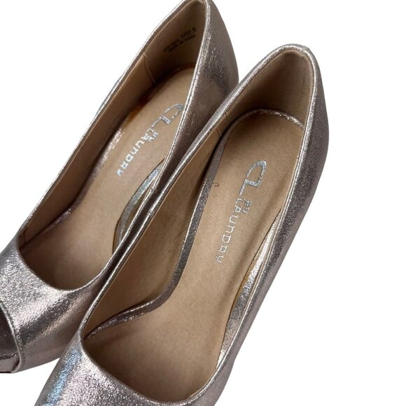CL by LAUNDRY Women SZ 7/37.5 Gold Platform Pumps Heels-Open Toe -5” Stilleto - Picture 11 of 16